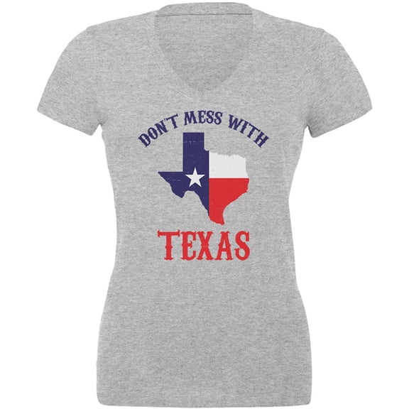 Don't Mess With Texas Juniors V-Neck T Shirt Heather MD