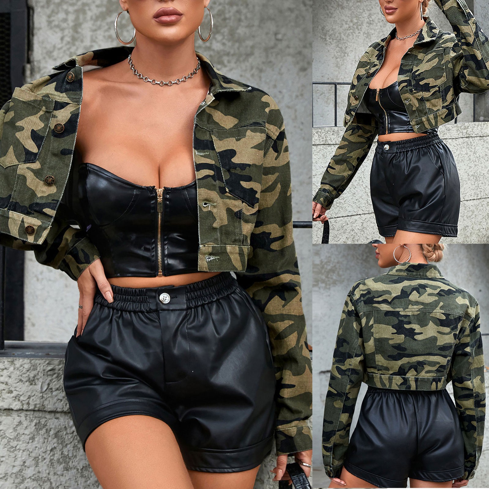 Buy GUOCAI Women Camo Jacket Casual Camouflage Print Zip Blazer Bomber  Outfit Green US L at Amazon.in