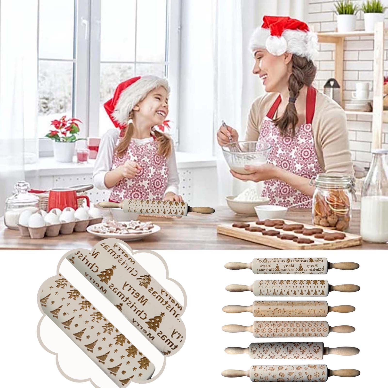 Don't Miss Out Christmas Rolling Pin Engraved Carved Wood Embossed