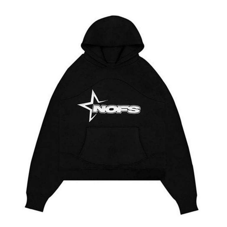 Don t Miss Out Gomind NOFS Women s Printed Sweatshirts Street Hip hop Pullover Sweatshirt NOFS Solid Color Classic Pattern Hoodies for Teens Black M