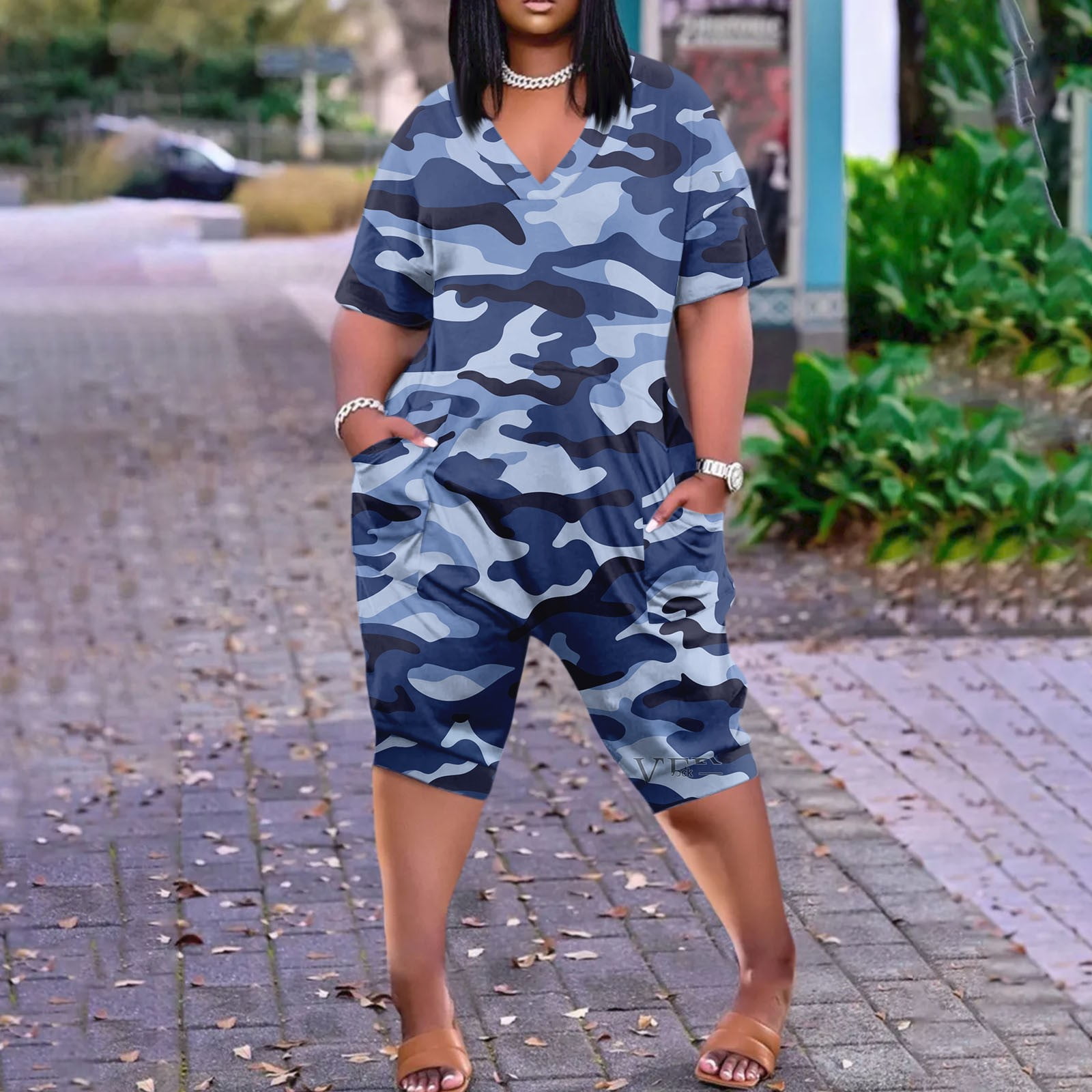 Plus size camouflage discount jumpsuit