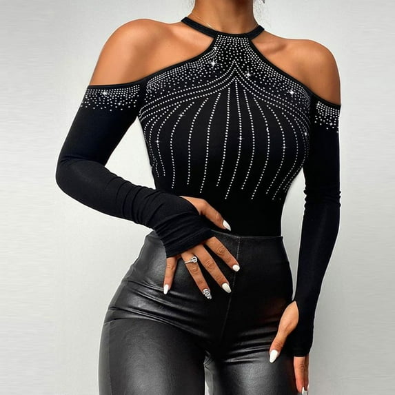 Don't Miss Out HIMIWAY Womens Tops Womens Tops Dressy Casual Women's Long Sleeve Shirts Slim Contrast Cold Shoulder Sexy T Shirt Casual Layer Tee Tops Silver S
