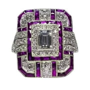 Don't Miss Out! MIARHB Antique Art Deco 925 Sterling Silver Sapphire Diamond Ring Purple