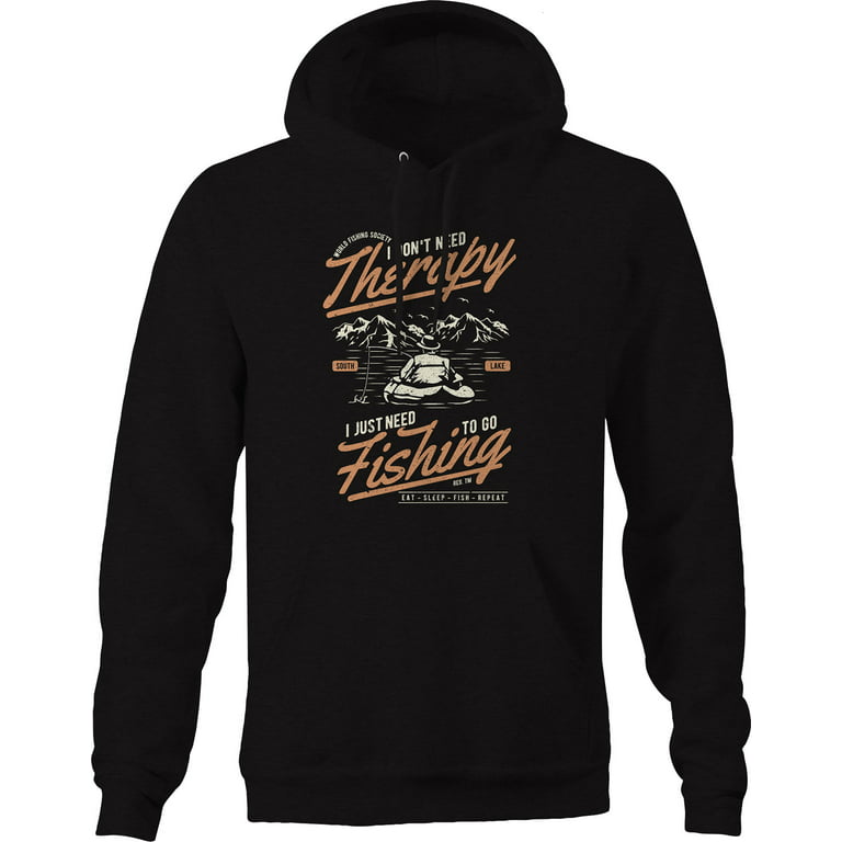 Don't Need Therapy - Go Fishing Lake Outdoors Hoodie for Big Men 3XL Dark  Grey 