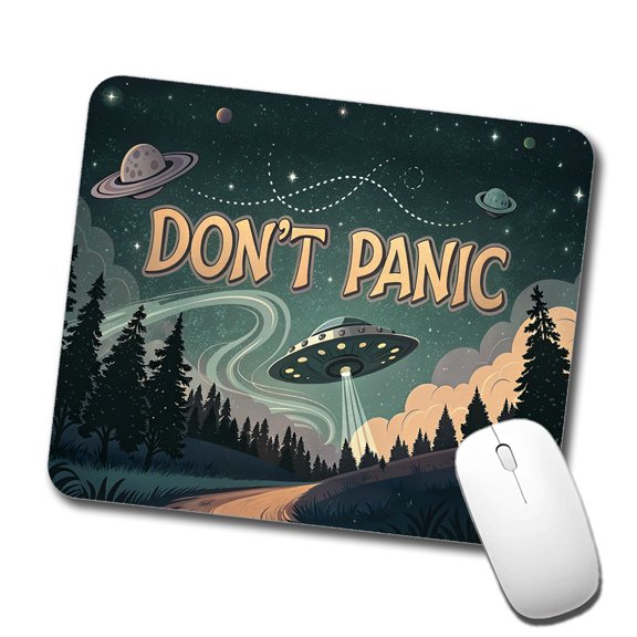 Don't Panic Retro UFO Invasion Funny Mouse Pad Low Profile Gaming Mat