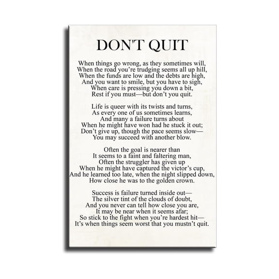 Don't Quit Motivational Poster, Poem Quote Canvas Wall Art for Bedroom, Living Room, and Office Inspiration
