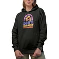 thumbnail image 1 of Don't Quit Your Day Dream Quote, Boho Rainbow & Retro Wavy Text Art Merch Gift, Black Hooded Sweatshirt or Hoodie, Small, 1 of 5