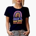 thumbnail image 1 of Don't Quit Your Day Dream Quote, Boho Rainbow & Retro Wavy Text Art Merch Gift, Navy Blue T-Shirt, Large, 1 of 5