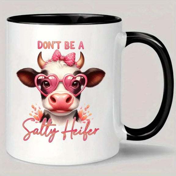 Don t Be A Salty Heifer Ceramic Coffee Mug Reusable Insulated Hand Wash Only Coffee Lovers Men Women Black White Design with Playful Cow Illustration Coffee Bar Accessories