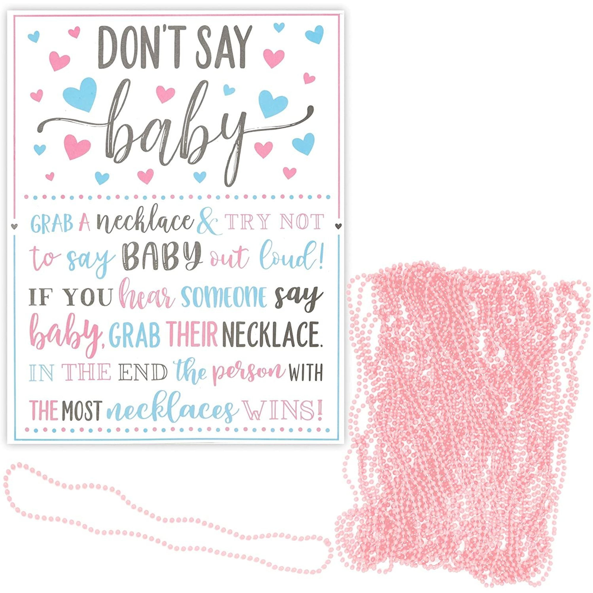 Don't Say Baby Baby Shower Game with 36 Pink Bead Necklaces and 1 Easel