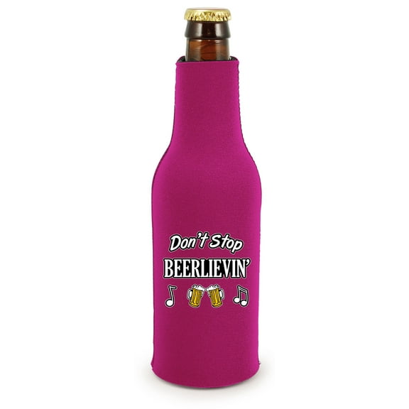Don't Stop Beerlievin' Beer Bottle Coolie (Magenta)