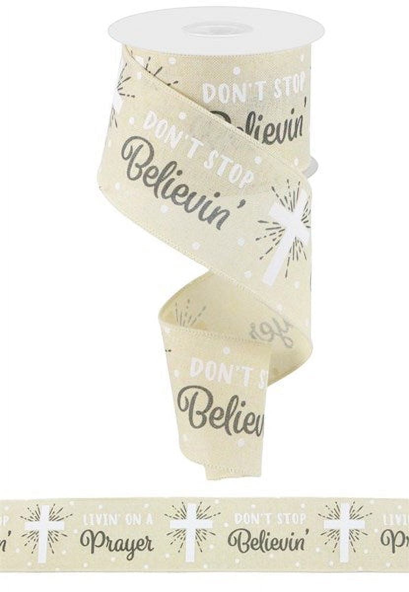 Don't Stop Believin Cross Wired Ribbon : Cream Brown - 2.5 Inches x 10 ...