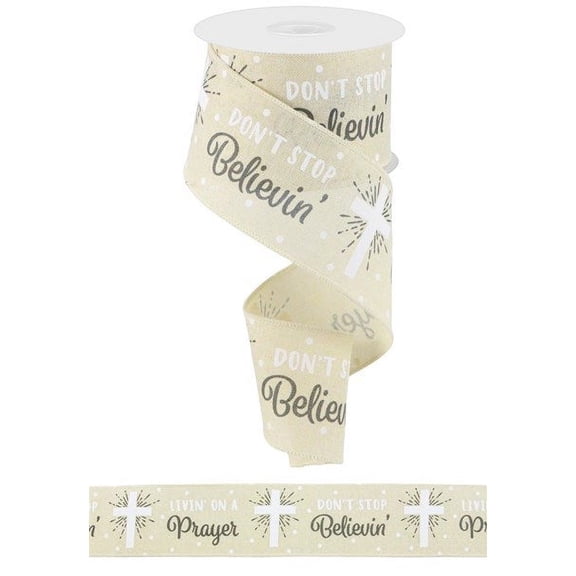 Don't Stop Believin Cross Wired Ribbon : Cream Brown - 2.5 Inches x 10 Yards [RGC176538]