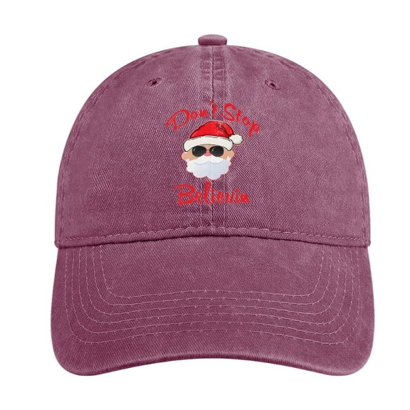 Don’t Stop Believin’ Santa Wine Red Hat Adjustable Funny Fashion Unisex Baseball Cap For Men Women