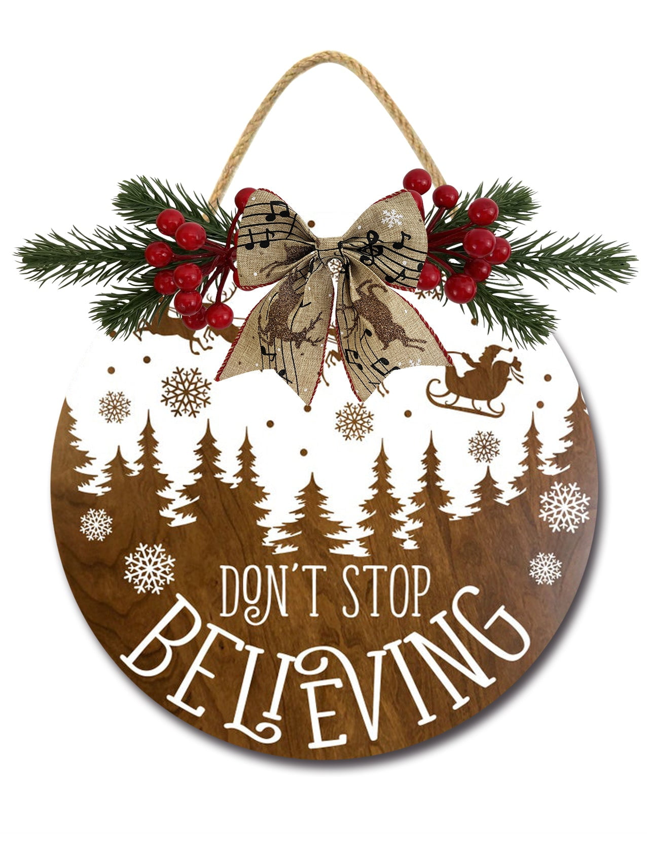 Don't Stop Believing Door Hanging Sign 11 inch Wooden Wall Sign, Rustic