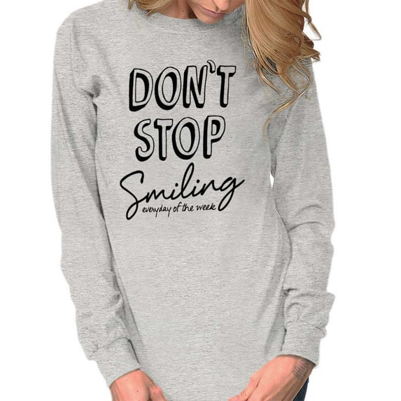 Don't Stop Smiling Every Day Positive Women Plus Size Long Sleeve Graphic Tee Brisco Brands 3X