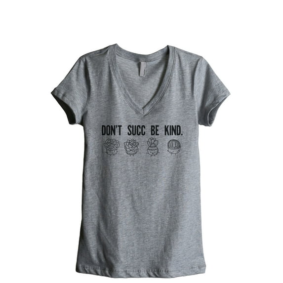 Don't Succ Be Kind Women's Fashion Relaxed V-Neck T-Shirt Tee Heather Grey 2X-Large