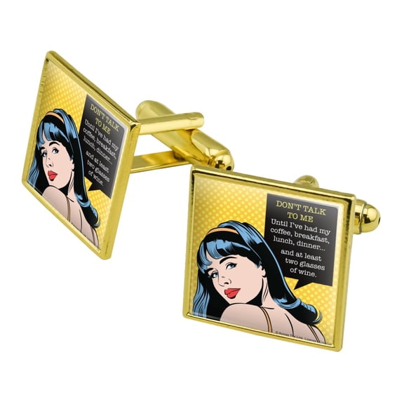 Don't Talk To Me Until I've Had Coffee Wine Funny Humor Square Cufflink Set - Silver or Gold