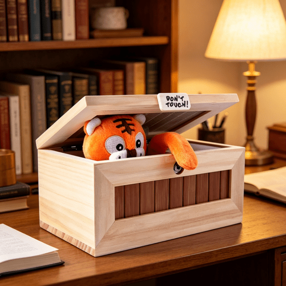 Don't Touch Useless Box, Hilarious Practical Joke Machine with Cute Tiger, Interactive Switch-Off Gadget for Office Desk Accessory