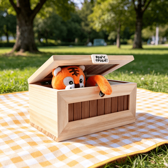 Don't Touch Useless Box, Rechargeable Fun Prank Gadget, Solid Wood Construction with Random Tiger Reaction, Novelty Gift for Adults