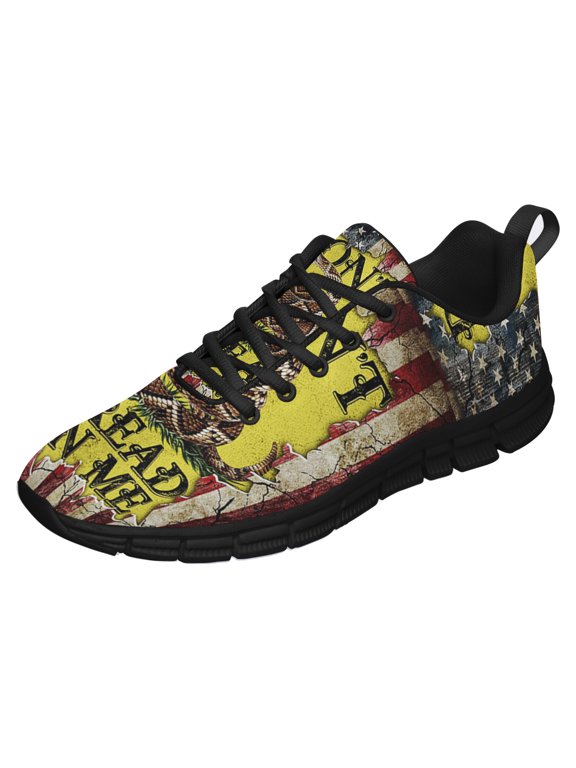 Don’t Tread On Me American Flag Libertarian Gadsden Running Shoes Sneakers Mesh Black Size 10