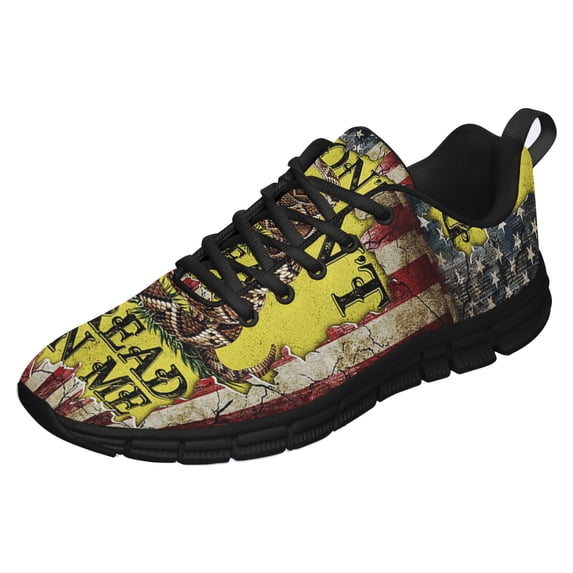 Don’t Tread On Me American Flag Libertarian Gadsden Running Shoes Sneakers Mesh Black Size 5