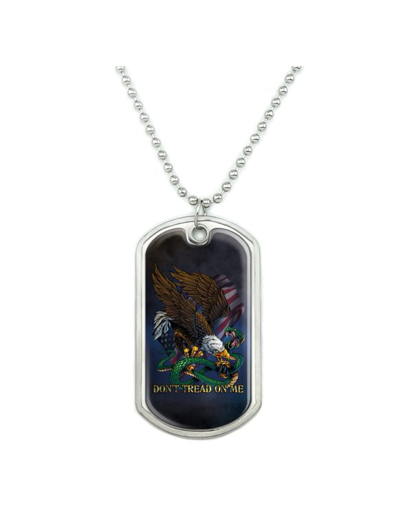 Don't Tread On Me Eagle Snake Military Dog Tag Pendant Necklace with Chain