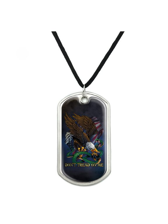 Don't Tread On Me Eagle Snake Military Dog Tag Pendant Necklace with Cord