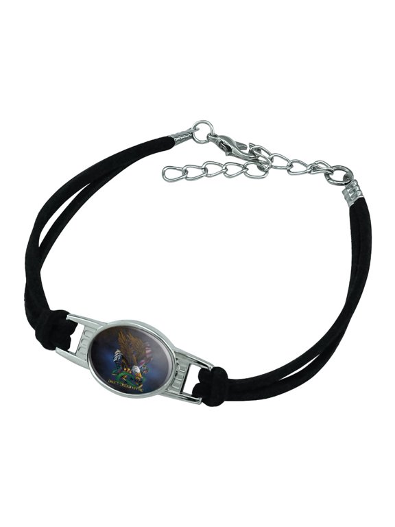 Don't Tread On Me Eagle Snake Novelty Suede Leather Metal Bracelet