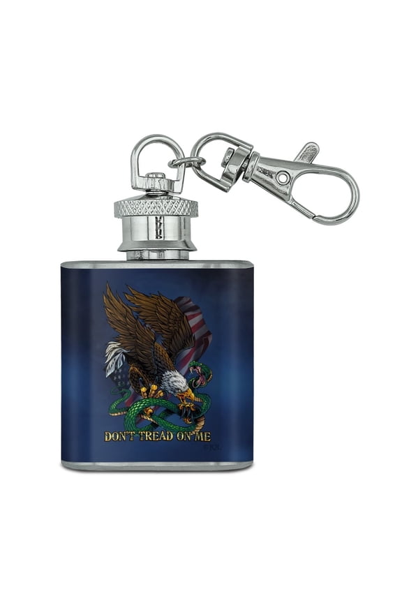 Don't Tread On Me Eagle Snake Stainless Steel 1oz Mini Flask Key Chain