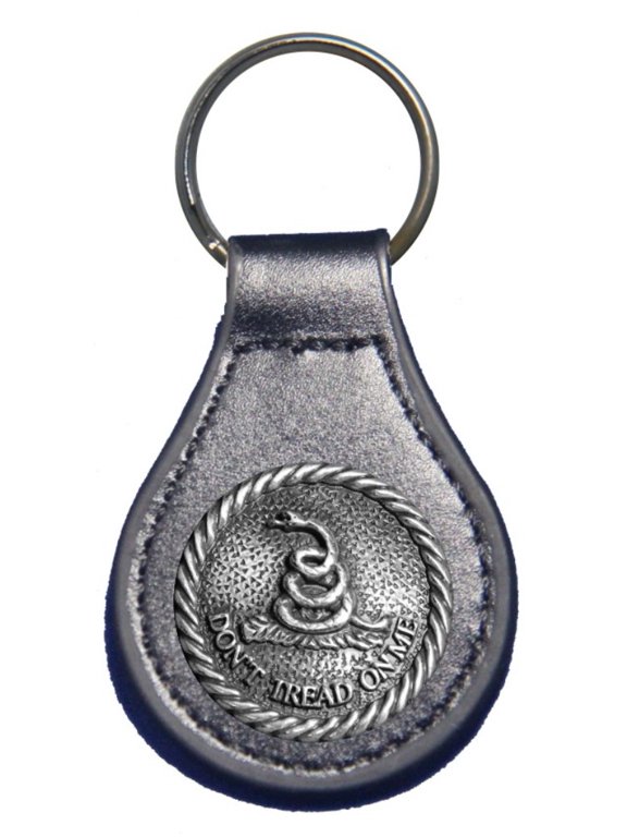 Don't Tread On Me Gadsden Flag leather key fob or keychain Black