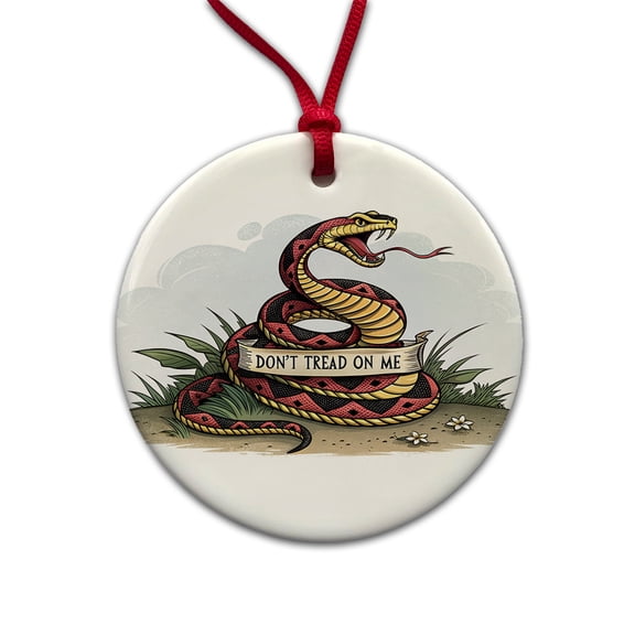 Don't Tread On Me Snake Christmas Tree Holiday Round Ceramic Ornament