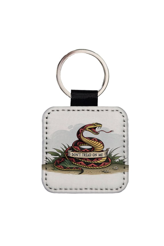 Don't Tread On Me Snake Faux Leather Square Keychain