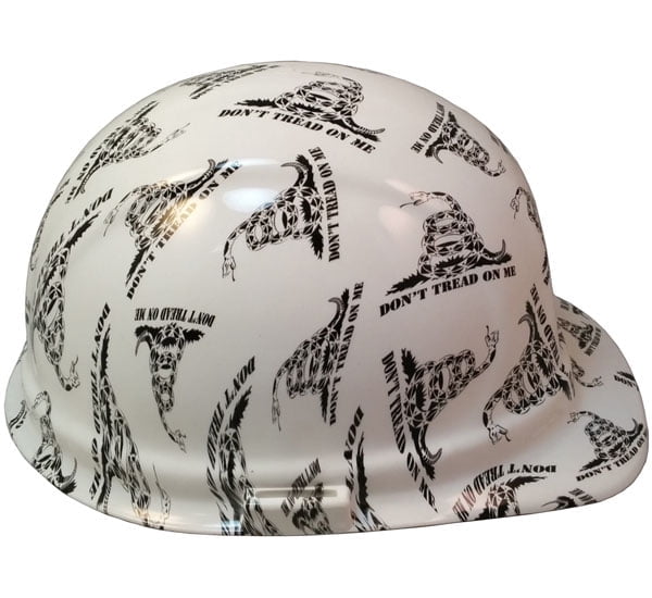 Don't Tread On Me White Hydro Dipped Hard Hats Cap Style with 4 Point Suspension