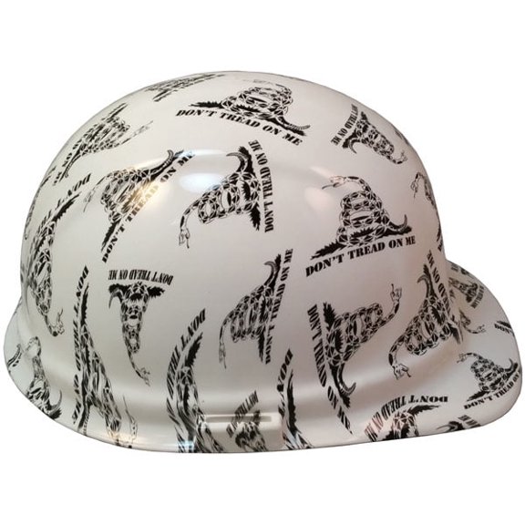 Don't Tread On Me White Hydro Dipped Hard Hats Cap Style with 4 Point Suspension