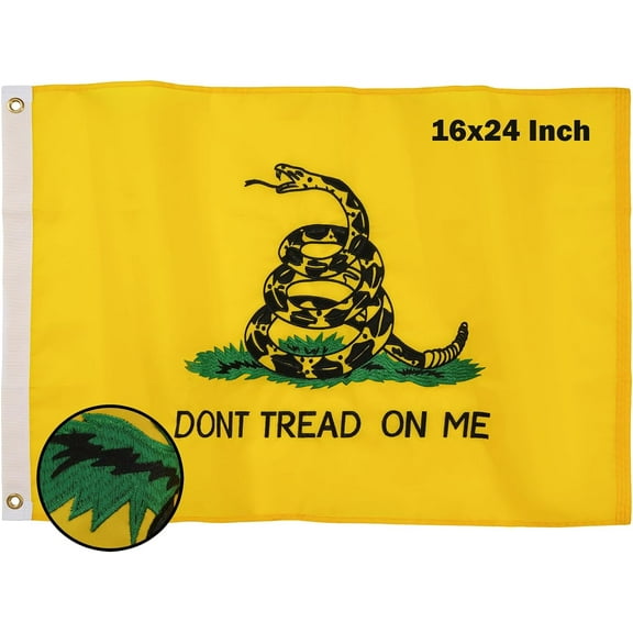 Don't Tread on Me Flag 16x24 Inches Embroidered Dont Tread on Me Flags Gadsden Boat Flag Outdoor with Brass Grommets