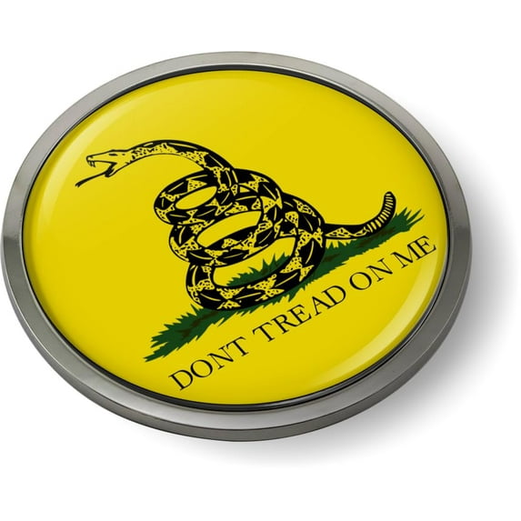 Don’t Tread on Me, Gadsden Flag 3D Domed CAR Emblem Badge Sticker Chrome Plastic Bezel