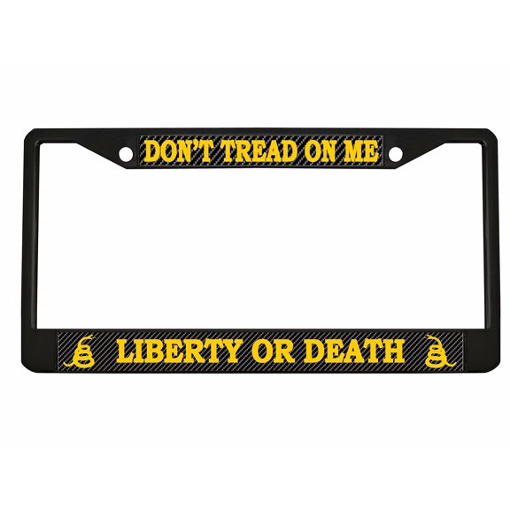Don't Tread on Me Liberty Or Death Style Metal License Plate Frame Personalized/Car Accessories Car Tag Holder Cover Carbon (Black/Carbon/Yellow)