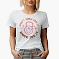 thumbnail image 1 of Don't Wish for It, Work for It with a Retro Smiling Face Gym Weight, Work Out Merch Gift, White T-Shirt, Small, 1 of 5