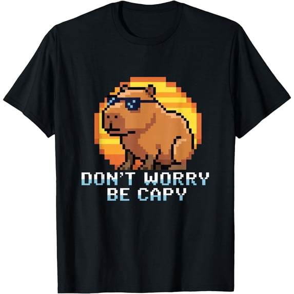 Don't Worry Be Capy Funny 8 Bit Pixel Art Capybara Gamer Tee T-Shirt ...