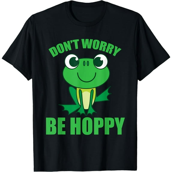 Don't Worry Be Hoppy Cute Crazy Frog Unisex T-Shirt for Men Women Kids,Black Color,Size 4XL
