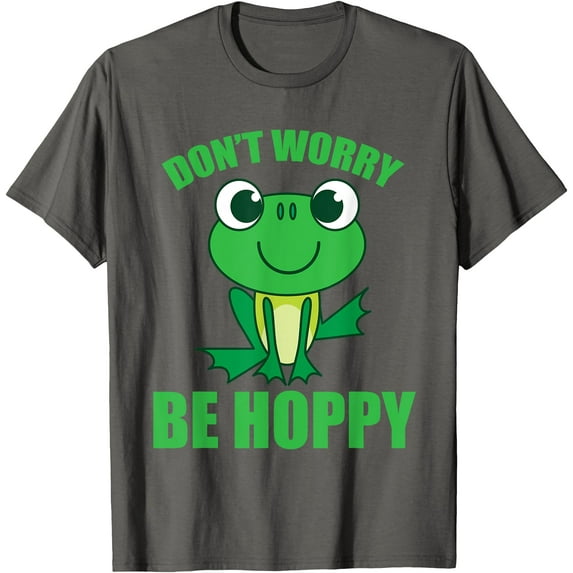 Don't Worry Be Hoppy Cute Crazy Frog Unisex T-Shirt for Men Women Kids,Charcoal Color,Size YS