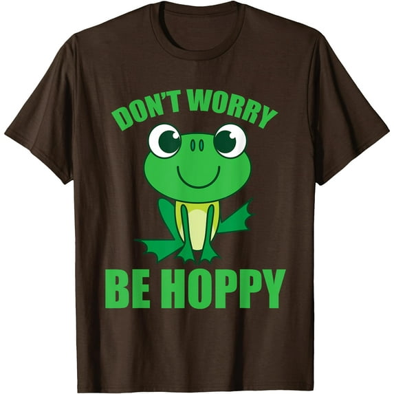 Don't Worry Be Hoppy Cute Crazy Frog Unisex T-Shirt for Men Women Kids,Dark Chocolate Color,Size 4XL