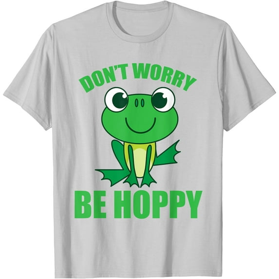 Don't Worry Be Hoppy Cute Crazy Frog Unisex T-Shirt for Men Women Kids,Ice Grey Color,Size XL
