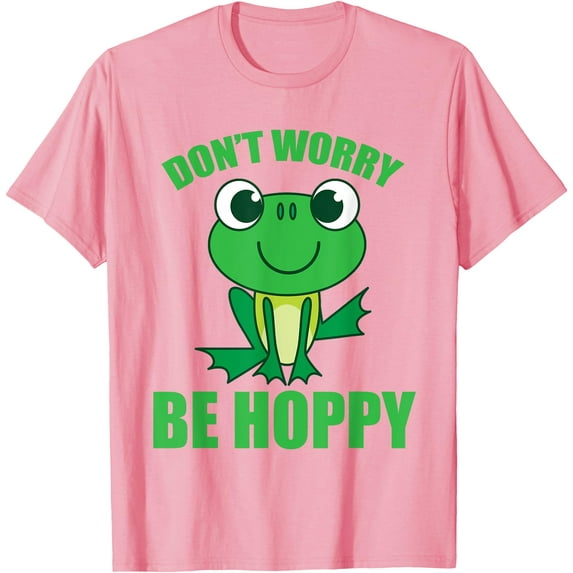 Don't Worry Be Hoppy Cute Crazy Frog Unisex T-Shirt for Men Women Kids,Light Pink Color,Size 5XL