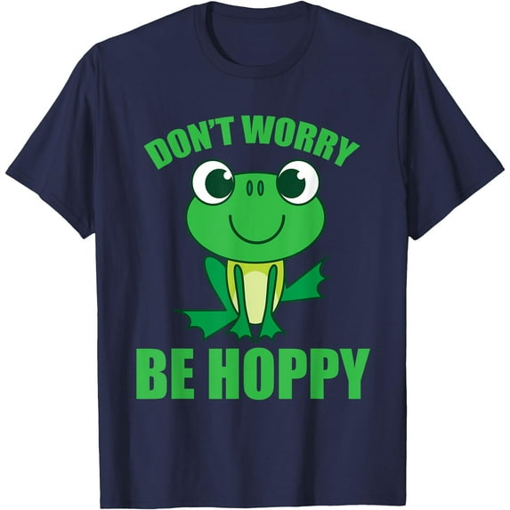 Don't Worry Be Hoppy Cute Crazy Frog Unisex T-Shirt for Men Women Kids,Navy Color,Size XL