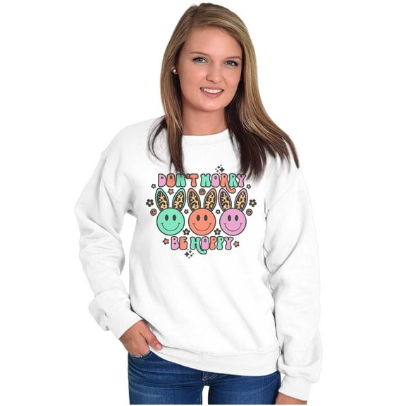 Don't Worry Be Hoppy Easter Bunny Women Plus Size Crewneck Sweatshirt Brisco Brands 5X