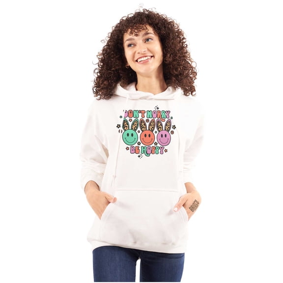 Don't Worry Be Hoppy Easter Bunny Women Plus Size Graphic Pullover Hoodie Brisco Brands 3X