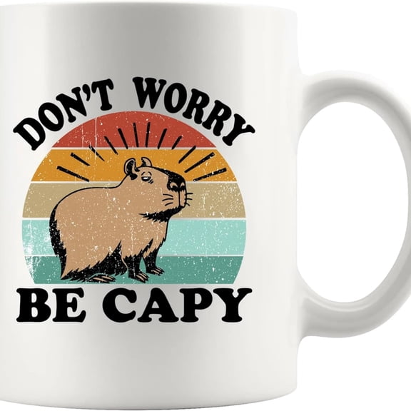 Don't Worry Be py pybara Animal Lover Gif Pet Owner Dad Mom Brother Sister Funny Novelty Drinkware Ceramic Mug oz White.