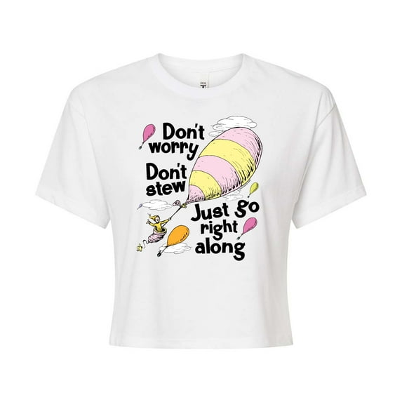 Don't Worry Go Along - Juniors Cropped Cotton Blend T-Shirt
